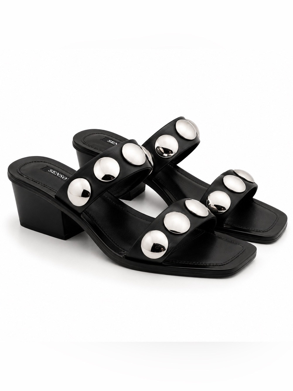 Senso Kaylee Black Leather Studded Block Heel Sandals Size 38 / US 7.5 - NWOT 🖤
